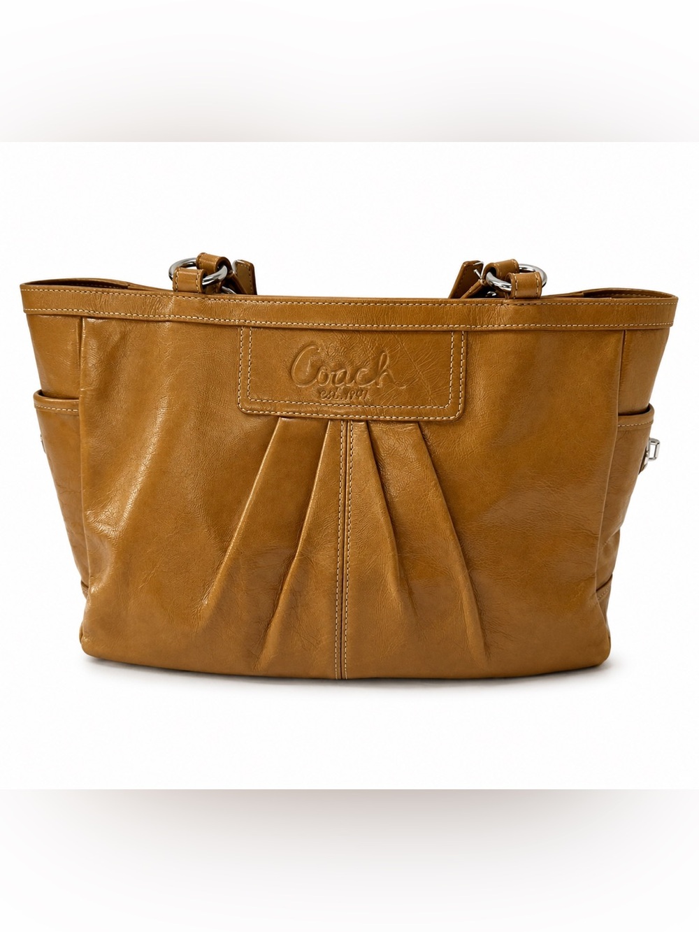 Coach Tan Leather Pleated Shoulder Bag